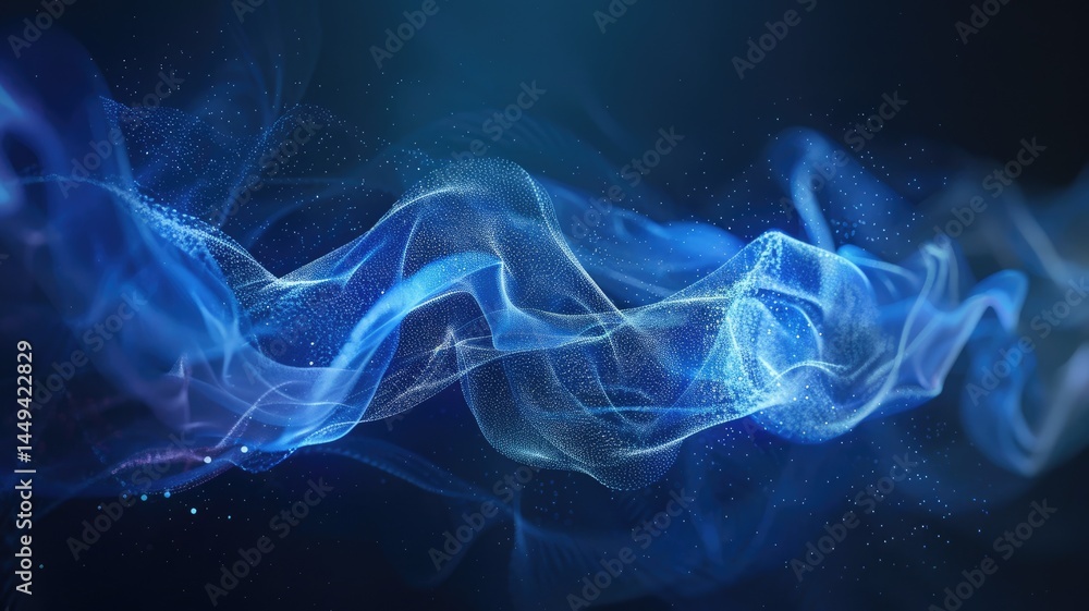 Poster a smooth of abstract representation of blue light waves and particles against on dark background in 