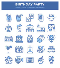 Birthday Party Icons. Collection of 25 Unique Vector Icons for Festive Celebrations