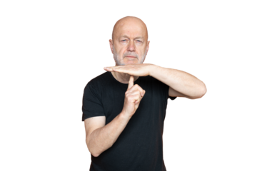 A man making a one finger under hand gesture