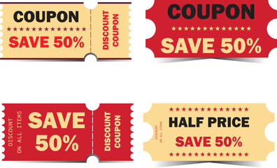Fototapeta premium Set of coupons for sale with discount vector illustration