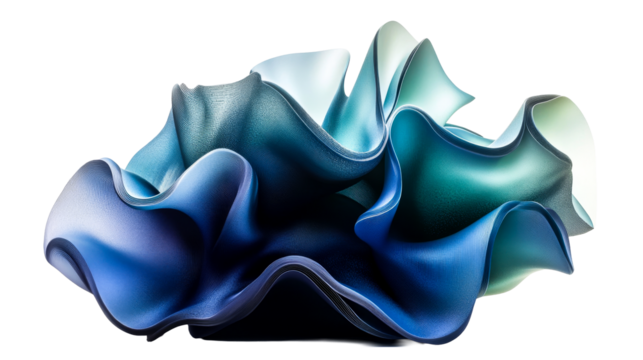 Wavy abstract turquoise form, smooth surface, cut out transparent