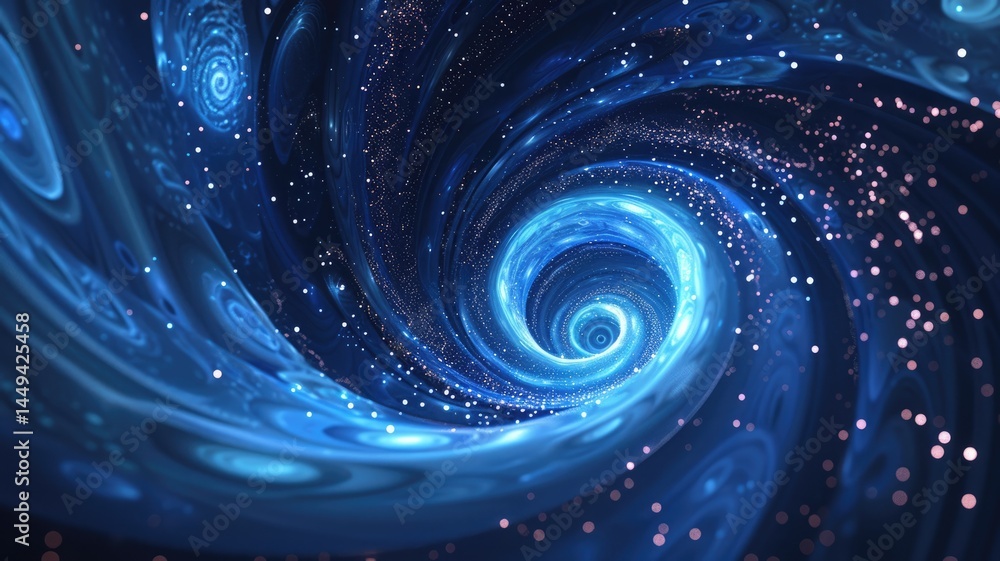 Poster this captivating abstract image features a swirling blue spiral pattern set against a cosmic backgro