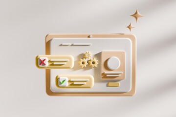 3D conceptual interface with check and cross icons