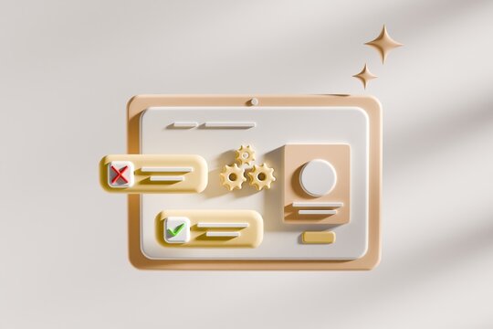 3D conceptual interface with check and cross icons