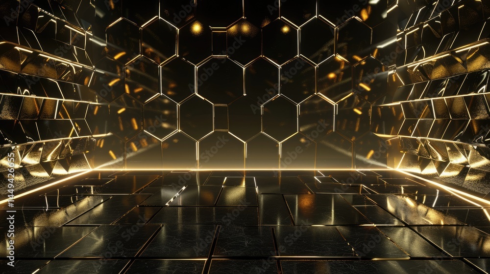 Poster this striking avant-garde background features a modern stage design with hexagonal patterns and lumi