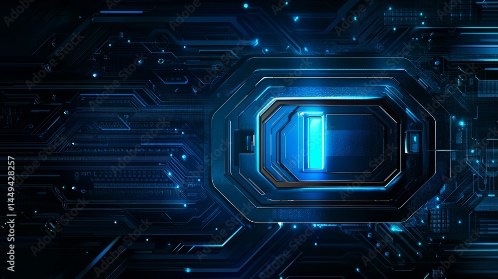 Poster abstract technology. data protection and cyber technology. digital security. lock on the circuit boa
