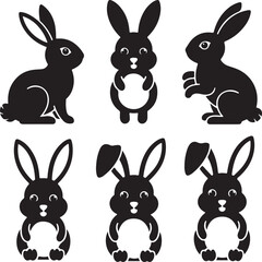 Easter Bunny Silhouettes Vector Jumping Sitting Baby Icons
