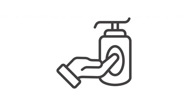 Animated hand pushes down on a soap dispenser