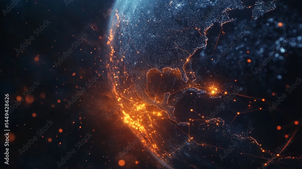 Poster world map and global network connection. digital global network. abstract background. futuristic tec