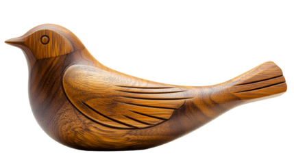 Carved wooden bird, nature inspired decoration, cut out transparent
