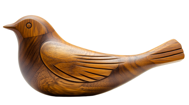 Carved wooden bird, nature inspired decoration, cut out transparent