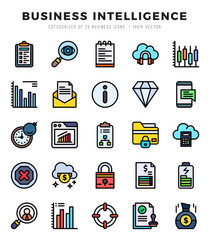 Set of Business Intelligence Icons Lineal Color icons collection.