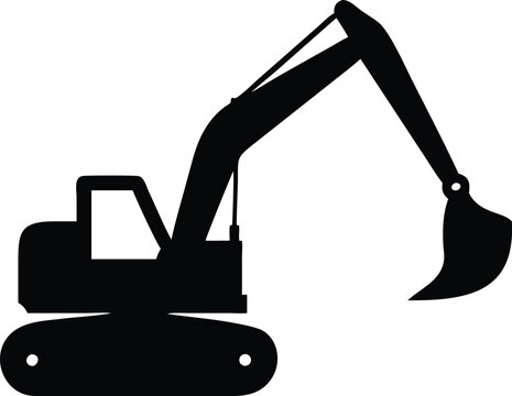 Excavator silhouette showcases construction equipment with a distinct dark shape against transparent background