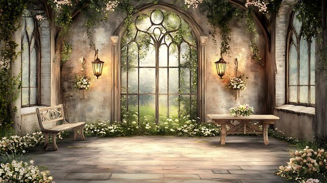 Fototapeta Elegant antique interior with large window