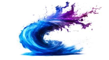 Surreal vivid fluid wave with motion and splash effect, cut out transparent