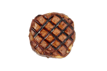 Charred crosshatch A grilled juicy steak stands out against the void