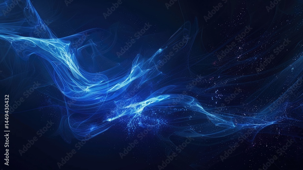 Poster abstract picture micro light sparkling particle represent data flow vivid flowing wave with high tec