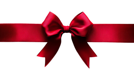 Festive Crimson Satin Ribbon with Bow, cut out transparent