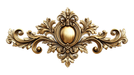 Golden filigree baroque pattern, ornate molding symmetrical, cut out transparent