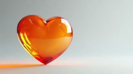 3D rendered, vibrant orange heart shape, glossy glass effect