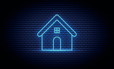 Neon Blue color Home icon. bright House sign. Neon Outline Building icon. Web home flat icon for apps and websites. Home, House, Building symbol.