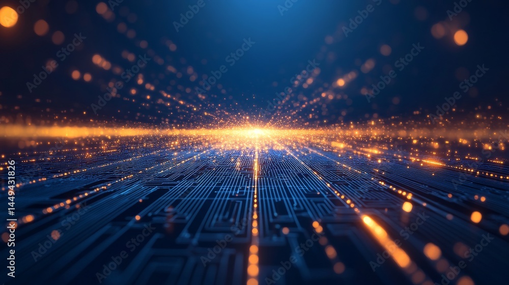 Poster abstract technology. data protection and cyber technology. digital security. lock on the circuit boa