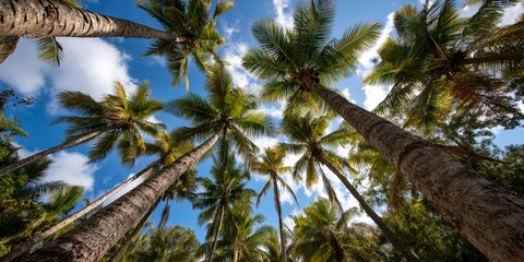 Palm Trees Reaching for a Bright Sky. Tropical Paradise