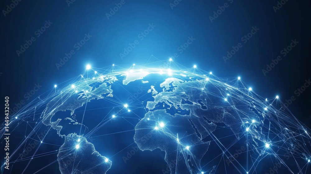 Poster world map and global network connection. digital global network. abstract background. futuristic tec