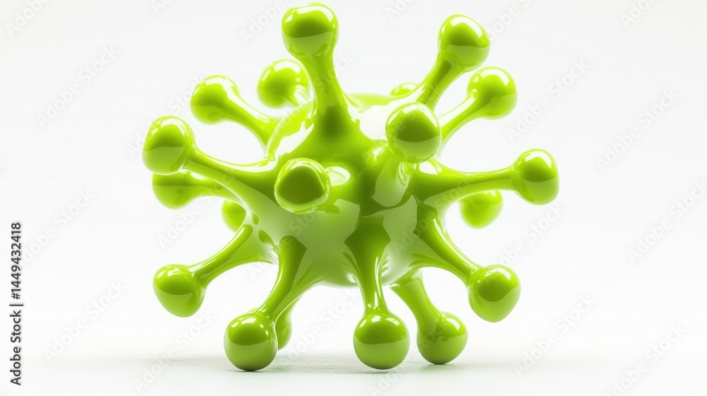 Poster 3d model of a virus. bright lime-green sphere with many protruding spikes. high-quality rendering