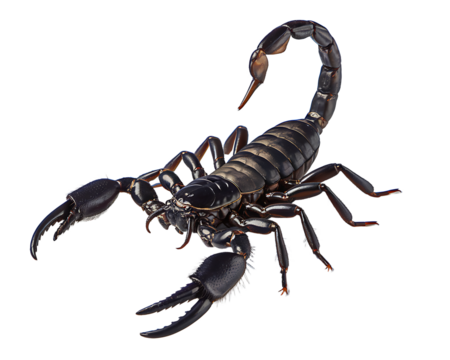 Closeup of a Black Scorpion on transparent background