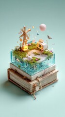 Miniature Whimsical Island Scene in Resin on Books