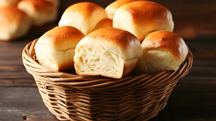 Golden Brown Dinner Rolls in Wicker Basket
