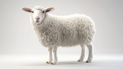 Fototapeta premium Fluffy white sheep against a plain background