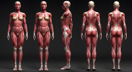 Anatomical Illustration of Human Female Musculature Displaying Muscular System