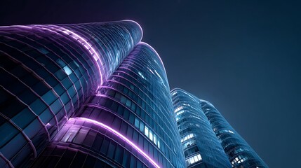 A stunning futuristic cityscape glowing at night, featuring skyscrapers with neon lights and a high-tech highway. Perfect for sci-fi, cyberpunk themes, or digital backdrops.