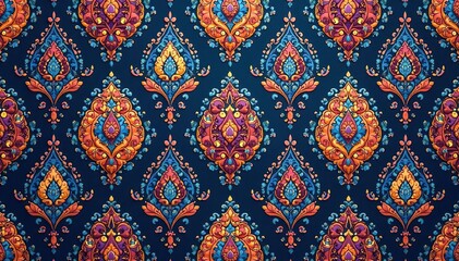 Symmetrical paisley damask, ornate teardrop shapes, design, abstract
