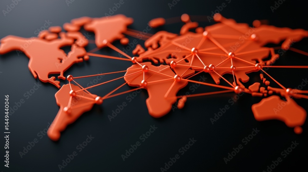 Aufkleber a stylized orange world map with interconnected nodes, symbolizing global networks and connectivity 