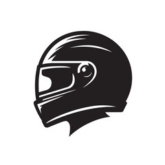 Helmet Silhouette Side Profile, Clean Black Vector Design