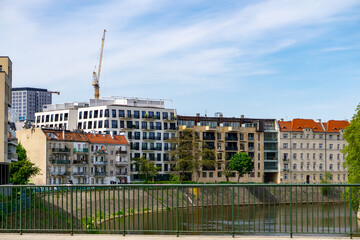 View of the development on the Oder River in Wrocław The photo shows a panorama of the Oder River...