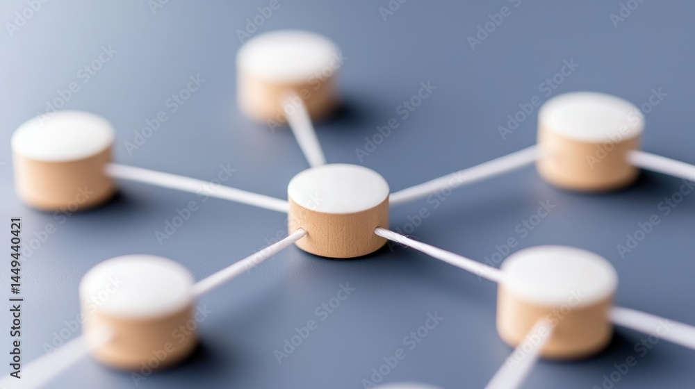 Poster a central wooden node connects to surrounding nodes with white lines, symbolizing a network or syste