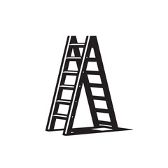 Ladder Silhouette in Side Profile, Simple Black Vector Art