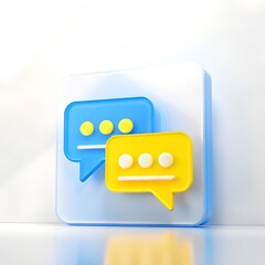 Fototapeta premium Modern 3D Icon of Blue and Yellow Speech Bubbles for Digital Communication and Chat Interface Design