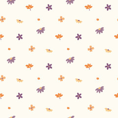 Seamless Pattern with Hand Drawn Flower Design on Light Yellow Background. Hand Drawn Vector Illustration.