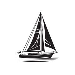 Sailboat Silhouette in Flat Minimal Vector, Side View