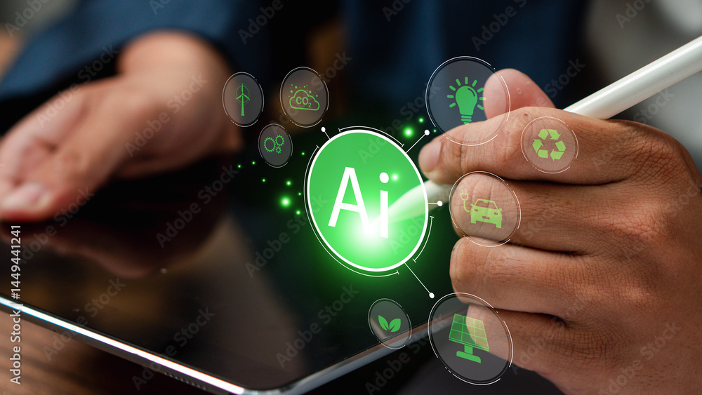 Aufkleber artificial intelligence is part of the green world for sustainable development goals., ai helps repo