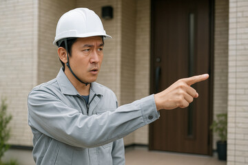 点検商法の訪問販売員が玄関先で商談を持ちかける様子