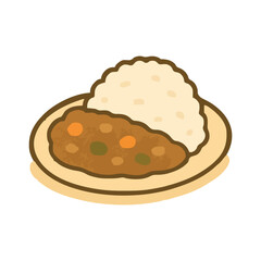 Cute Curry Rice Plate Japanese Food Illustration