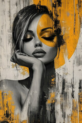Surrealist abstract poster of modern woman concept for stylish contemporary living room interior art