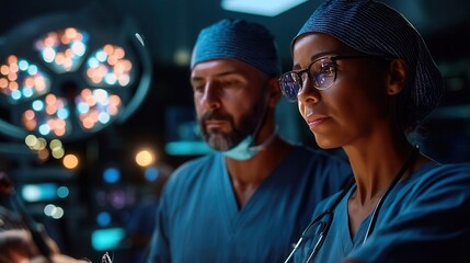 Fototapeta premium Focused medical professionals working in operating room