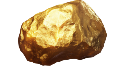 close up of bright gold nugget on white background